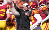 USC Trojans head coach Lincoln Riley gestures during the game against the Missouri State Bears at United Airlines Field at Los Angeles Memorial Coliseum