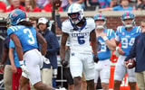 Sep 28, 2024; Oxford, Mississippi, USA; Kentucky Wildcats defensive back DJ Waller Jr. (5) reacts after breaking up a pass attempt during the first half against the Mississippi Rebels at Vaught-Hemingway Stadium. Mandatory Credit: Petre Thomas-Imagn Images