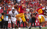 USC quarterback Husan Longstreet rushes for a touchdown against Missouri State