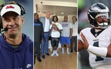 Photos of Lane Kiffin (left) and Jalen Hurts (right) via Imagn Images