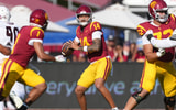 USC Trojans quarterback Jayden Maiava (14) throws the ball against the Missouri State Bears in the first half at United Airlines Field at Los Angeles Memorial Coliseum
