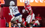Nebraska football WR Nyziah Hunter during the Huskers' 68-0 win over Akron in their 2025 home opener at Memorial Stadium