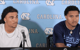 North Carolina's Gavin Gibson and Gio Lopez field questions Saturday night.