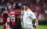 South Carolina football coach Shane Beamer with receiver Vandrevius Jacobs. Photo by: Katie Dugan | GamecockCentral