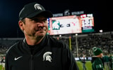 Michigan State head coach Jonathan Smith walks across the field following a double-overtime victory over Boston College at Spartan Stadium. - Brendan Mullin, USA TODAY Sports
