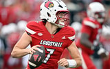 Sep 5, 2025; Louisville, Kentucky, USA; Louisville Cardinals quarterback Miller Moss (7) looks to pass against the James Madison Dukes during the first quarter at L&N Federal Credit Union Stadium. Mandatory Credit: Jamie Rhodes-Imagn Images