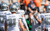 Sep 14, 2019; Champaign, IL, USA; Eastern Michigan Eagles head coach Chris Creighton reacts during the second half against the Illinois Fighting Illini at Memorial Stadium. Mandatory Credit: Patrick Gorski-Imagn Images
