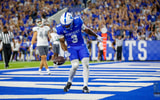 Kentucky running back Seth McGowan celebrates a touchdown vs. Eastern Michigan at Kroger Field on Saturday, September 13, 2025 in Lexington, Kentucky. Photo by Crawford Ifland, Kentucky Sports Radio.