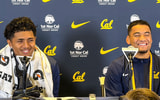 Cal quarterback Jaron-Keawe Sagapolutele and receiver Jacob De Jesus
