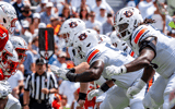 Auburn offensive line vs. South Alabama (Photo by Matt Rudolph/AuburnSports)