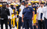 Michigan acting head coach Biff Poggi watches a play against Central Michigan during the second half at Michigan Stadium in Ann Arbor on Saturday, Sept. 13, 2025. © Junfu Han / USA TODAY NETWORK via Imagn Images