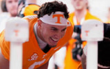 Angelina Alcantar/News Sentinel / USA TODAY NETWORK via Imagn Images | Tennessee quarterback Joey Aguilar (6) smiles on the sidelines during a NCAA football game between Tennessee and Georgia at Neyland Stadium in Knoxville, Tennessee, on September 13, 2025.