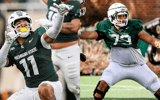 Michigan State rush end Anelu Lafaele (left) and offensive tackle Rustin Young (right). - Junfu Han (left), Nick King (right), USA TODAY Sports
