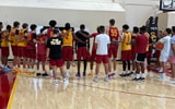 The USC Trojans at the end of a preseason practice