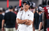 Sep 6, 2025; Columbia, South Carolina, USA; South Carolina Gamecocks head coach Shane Beamer directs his team against the South Carolina State Bulldogs in the second quarter at Williams-Brice Stadium. Mandatory Credit: Jeff Blake-Imagn Images