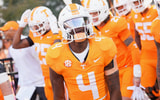 Brianna Paciorka/News Sentinel / USA TODAY NETWORK via Imagn Images | Tennessee wide receiver Mike Matthews (4) cheers before a college football game between Tennessee and Mississippi State at Davis Wade Stadium in Starkville, Miss., on Sept. 27, 2025.