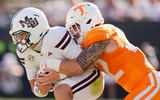 Brianna Paciorka/News Sentinel / USA TODAY NETWORK via Imagn Images | Tennessee linebacker Jeremiah Telander (22) defends a Mississippi State player during a college football game between Tennessee and Mississippi State at Davis Wade Stadium in Starkville, Miss., on Sept. 27, 2025.