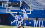 Freshman WR Montavin Quisenberry skies high for a catch during Kentucky spring practice, via Aaron Perkins, KSR
