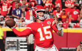 Sep 28, 2025; Kansas City, Missouri, USA; Kansas City Chiefs quarterback Patrick Mahomes (15) throws a pass during the first quarter against the Baltimore Ravens at GEHA Field at Arrowhead Stadium. Mandatory Credit: Denny Medley-Imagn Images