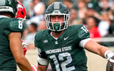 Michigan State's Jack Velling, right, celebrates a first down against Youngstown State during the second quarter on Saturday, Sept. 13, 2025, at Spartan Stadium in East Lansing. - Nick King, USA TODAY Sports