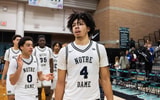 Jan 4, 2025; Gilbert, AZ, USA; Notre Dame High School (CA) forward Tyran Stokes (4) against Sandra Day O'Connor (AZ) during the Hoophall West High School Invitational at Highland High School. Mandatory Credit: Mark J. Rebilas-Imagn Images
