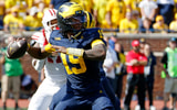 Oct 4, 2025; Ann Arbor, Michigan, USA; Michigan Wolverines quarterback Bryce Underwood (19) passes in the first half against the Wisconsin Badgers at Michigan Stadium. Mandatory Credit: Rick Osentoski-Imagn Images
