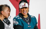 South Carolina women's basketball coach Dawn Staley wearing a jersey of former Gamecock and Philadelphia Eagle, Alshon Jeffery. Photo by: Chris Gillespie | GamecockCentral