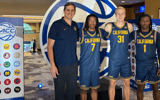 Cal head coach Mark Madsen and players at ACC Tipoff