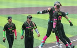The Party Animals celebrate in a game of Banana Ball in Savannah, via Richard Burkhart:Savannah Morning News : USA TODAY NETWORK via Imagn Images