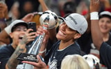 Las Vegas Aces center A'ja Wilson (22) pressures Phoenix Mercury forward Alyssa Thomas (25) in Game Four of the WNBA Finals at Mortgage Matchup Center on Oct. 10, 2025, in Phoenix.