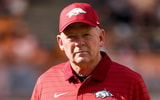 Oct 11, 2025; Knoxville, Tennessee, USA; Arkansas Razorbacks interim head coach Bobby Petrino before the game against the Tennessee Volunteers at Neyland Stadium. Mandatory Credit: Randy Sartin-Imagn Images