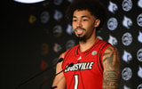 Oct 8, 2025; Charlotte, NC, USA; Louisville player J'Vonne Hadley answers questions from the media at The Hilton Charlotte Uptown. Mandatory Credit: William Howard-Imagn Images)