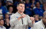Kentucky Wildcats assistant coach Cody Fueger calls out to the team during the Kentucky Blue-White preseason event on Friday, Oct. 18, 2024 at the Memorial Coliseum. © Clare Grant/Courier Journal / USA TODAY NETWORK via Imagn Images