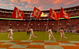 Saul Young/The Knoxville News-Sentinel Tennessee cheerleaders run across the end zone in celebration after Tennessee scored against Arkansas in an NCAA college football game on Oct. 11, 2025, in Knoxville, Tennessee.