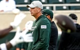 Michigan State's offensive coordinator Brian Lindgren watches during warmups before the football game against Western Michigan on Friday, Aug. 29, 2025, in East Lansing. - Nick King, USA TODAY Sports