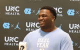 North Carolina defensive lineman CJ Mims speaks to reporters on Wednesday at the Kenan Football Center.