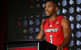 Oct 8, 2025; Charlotte, NC, USA; Louisville player Ryan Conwell answers questions from the media at The Hilton Charlotte Uptown. Mandatory Credit: William Howard-Imagn Images