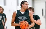 Michigan State's Jesse McCulloch works in the post during the first day of basketball practice on Monday, Sept. 22, 2025, at the Breslin Center in East Lansing. - Nick King, USA TODAY Sports