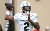 Michigan State Spartans quarterback Aidan Chiles (2) warms up prior to the game against the Indiana Hoosiers at Memorial Stadium. - Robert Goddin, USA TODAY Sports