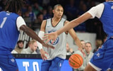 Jaland Lowe dribbles the ball during the Kentucky Basketball Blue White Game on 10/17/2025 - Dr. Michael Huang, Kentucky Sports Radio/On3