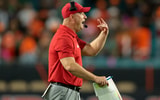 Oct 17, 2025; Miami Gardens, Florida, USA; Louisville Cardinals head coach Jeff Brohm reacts on the sideline against the Miami Hurricanes during the fourth quarter at Hard Rock Stadium. Mandatory Credit: Sam Navarro-Imagn Images