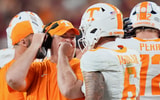 Brianna Paciorka/News Sentinel / USA TODAY NETWORK via Imagn Images | Tennessee coach Josh Heupel talks with Tennessee quarterback Joey Aguilar (6) during a college football game between Tennessee and Alabama at Bryant-Denny Stadium in Tuscaloosa, Ala., on Oct. 18, 2025.