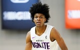 Dec 22, 2022; Las Vegas, NV, USA; NBA G League Ignite guard London Johnson (2) dribbles the ball during the first half against the Greensboro Swarm at Mandalay Bay Convention Center. Mandatory Credit: Lucas Peltier-Imagn Images