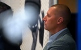 Oct 14, 2025; Birmingham, Alabama, USA; Kentucky head coach Mark Pope waits to speak at SEC Media Day in the Grand Bohemian Hotel. © Gary Cosby Jr. / USA TODAY NETWORK via Imagn Images