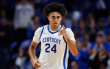Oct 24, 2025; Lexington, KY, USA; Kentucky Wildcats center Malachi Moreno (24) reacts after scoring a basket during the first half against the Purdue Boilermakers at Rupp Arena at Central Bank Center. Mandatory Credit: Jordan Prather-Imagn Images