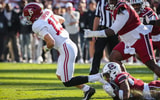 Ty Simpson escapes a sack (Photo by Katie Dugan/GamecockCentral)
