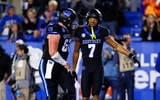 Oct 25, 2025; Lexington, Kentucky, USA; Kentucky Wildcats offensive lineman Jager Burton (62) celebrates with wide receiver DJ Miller (7) after Miller scores a touchdown during the third quarter against the Tennessee Volunteers at Kroger Field. Mandatory Credit: Jordan Prather-Imagn Images