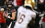 Oct 25, 2025; Louisville, Kentucky, USA; Louisville Cardinals quarterback Miller Moss (7) looks to pass against the Boston College Eagles during the second half at L&N Federal Credit Union Stadium. Louisville defeated Boston College 38-24. Mandatory Credit: Jamie Rhodes-Imagn Images