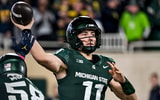 Michigan State's Alessio Milivojevic throws a pass against Michigan during the fourth quarter on Saturday, Oct. 25, 2025, at Spartan Stadium in East Lansing. - Nick King, USA TODAY Sports