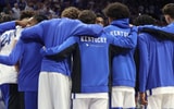 The Kentucky basketball team huddles at Rupp Arena, via Dr. Michael Huang, KSR